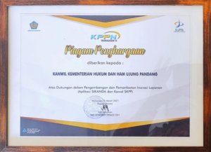Kakanwil Kemenkumham Sulsel Terima Penghargaan dari KPPN Makassar II
