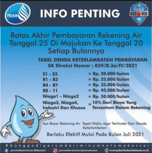 Perumda Air Minum Makassar Rilis Tarif Baru Denda Tunggakan Air, Ini Daftarnya