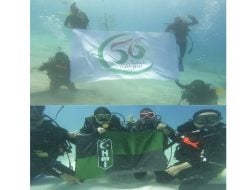 Penyelam Ucapkan HUT KAHMI ke-56 dari Bawah Laut Kepulauan Samalona