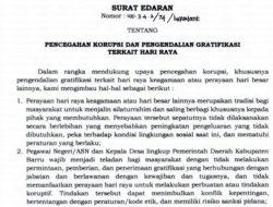 Cegah Korupsi dan Gratifikasi di Hari Raya, Ini Isi Surat Edaran Bupati Barru