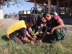 HUT Ke 79 TNI, Koramil 1425-05 Batang Gelar Karya Bakti Penanaman Pohon dan Pembersihan Lingkungan