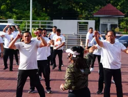 Seluruh Pegawai Kanwil Kemenkumham Sulsel Ikuti Olahraga Bersama dengan Semangat